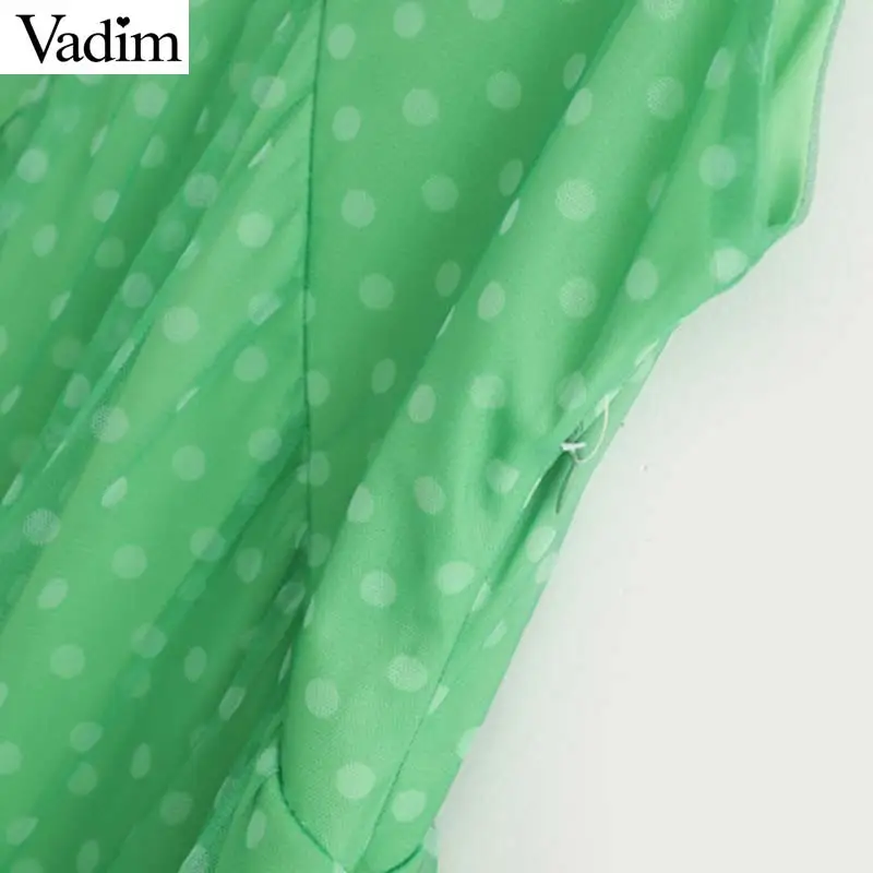 Женское платье в горошек Vadim повседневное Сетчатое до середины икры с v образным