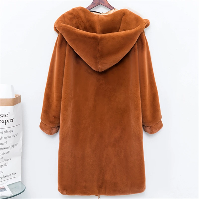 Женское меховое пальто, осень и зима, новинка, имитация меха, длинное пальто, свободное, с капюшоном, теплое меховое пальто, утолщенное, для женщин, H0193