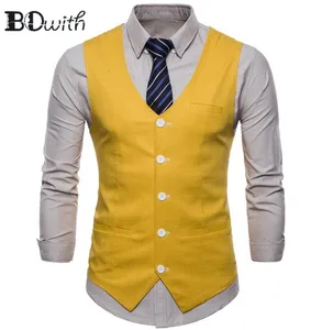 Мужской приталенный жилет без рукавов, однобортный жилет с пятью пуговицами, жилет для деловых встреч и свадьбы, Новое поступление