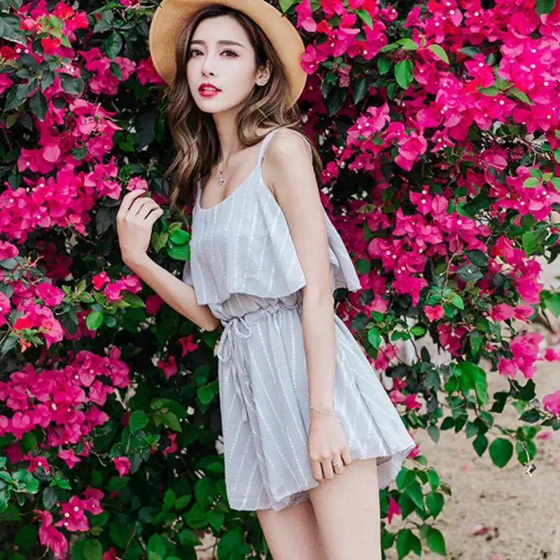 New Summer Women Fashion Bohemia Beach Sexy Wide-legged Loose Striped Ruffles Jumpsuits Romper Female Casual Playsuits | Женская одежда