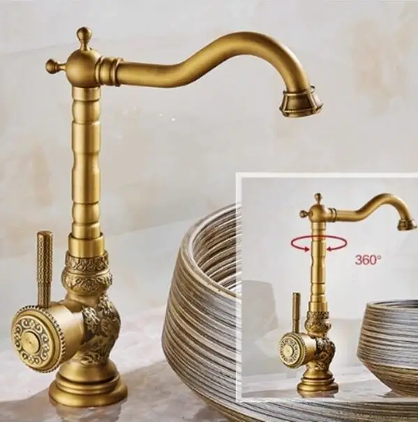 High Antique Color Смесители для раковины на бортике с одной ручкой, смеситель для ванной комнаты, античный бронзовый кран, высокое качество, горячая и холодная вода, XT941 - Цвет: High Antique Color