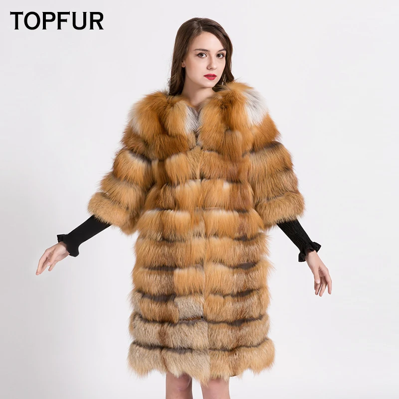 Женское зимнее пальто из натурального меха TOPFER верхняя одежда Лисьего куртки с