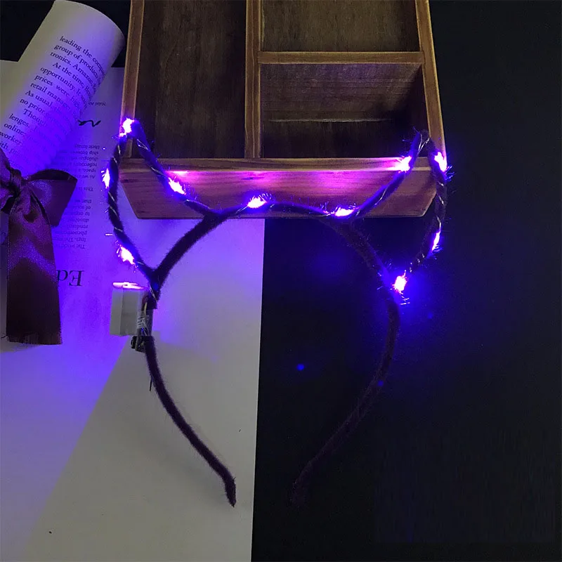 purple Светодиодный светильник, повязка на голову с дьявольскими ушами, вечерние светящиеся аксессуары для женщин и девочек, мигающая повязка для волос, концертный веер, подарок на развлечение - Цвет: purple