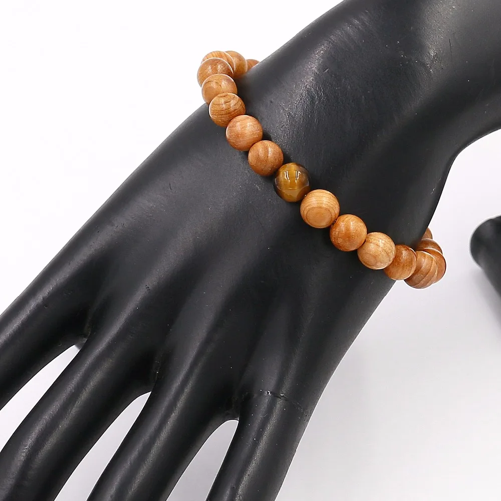 Новинка очаровательные бусины из натурального дерева с тигриным глазом браслет