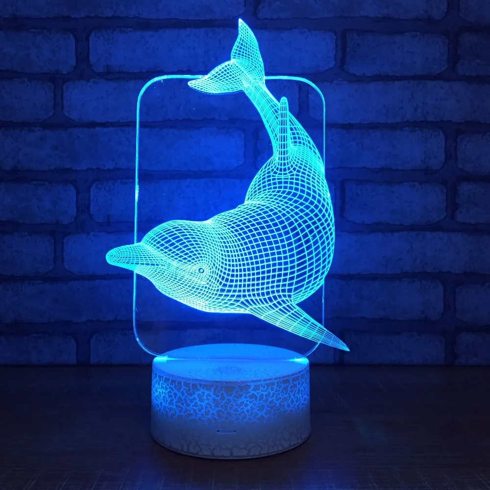 

3D USB LED Lamp Dolphins Fish Room Decor 7 Color Change Visual Illusion 3D Night Light For Children Friend Gift