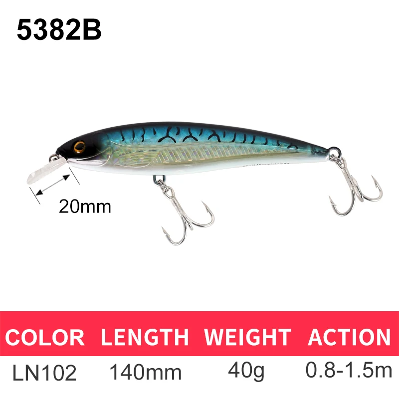 140mm-40g-LN102 B Kingdom Fishing Приманка гольян приманка воблеры 140 мм/40 г Джеркбейт искусственная жесткая приманка сильные Крючки глубина 0,8 м-2,4 М Модель 5382A/B - Цвет: 140mm-40g-LN102 B