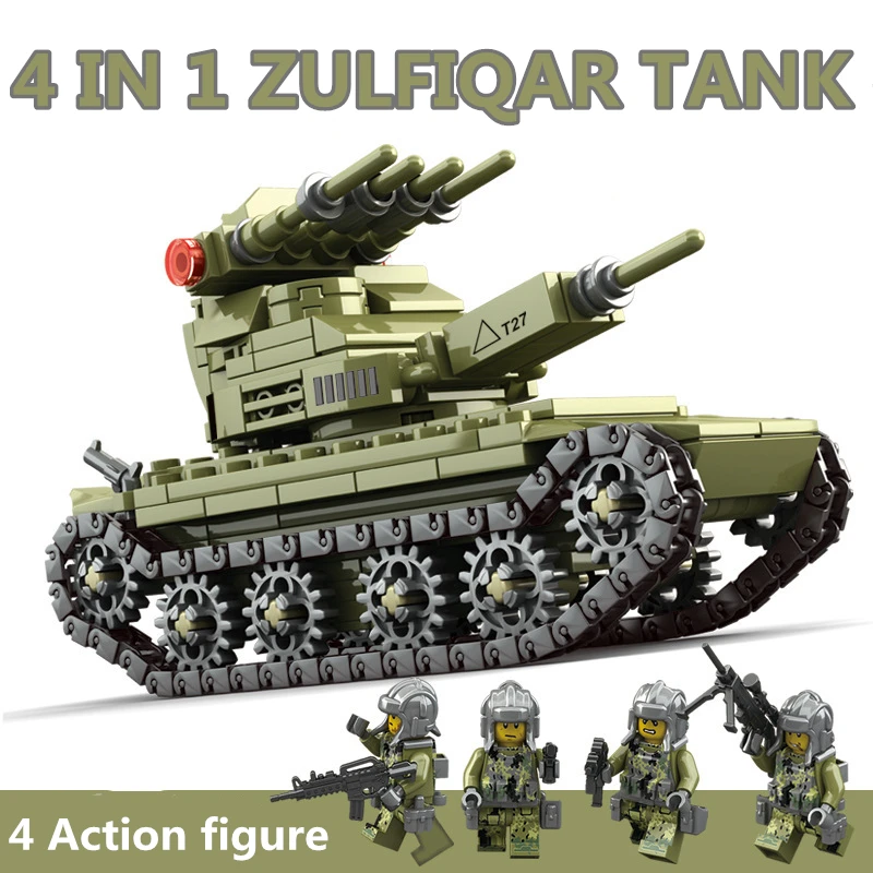 632pcs Army Model Tanks 4 In 1 Assemblage Building Blocks Set Compatible Legoed Military Weapon Tank Diy Bricks Children Toys | Игрушки и