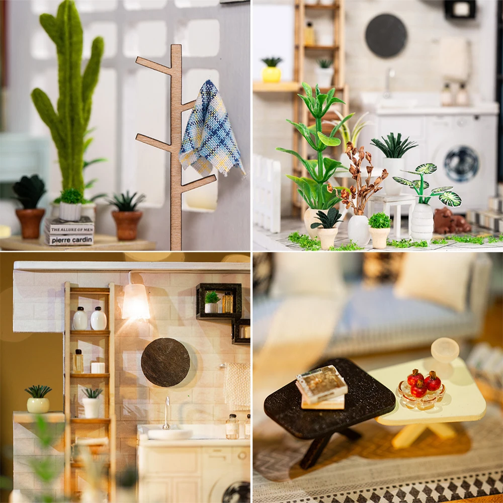 Милая комната DIY кукольный домик деревянная миниатюрная мебель со светодиодным