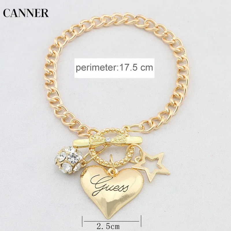 Женский браслет с кристаллами Canner Love Heart золотой серебряный цвет Bileklik модное