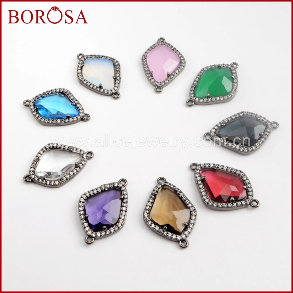BOROSA черный цвет 15 шт Drusy Micro Pave CZ Rhinestone граненые каменные соединители оптовая