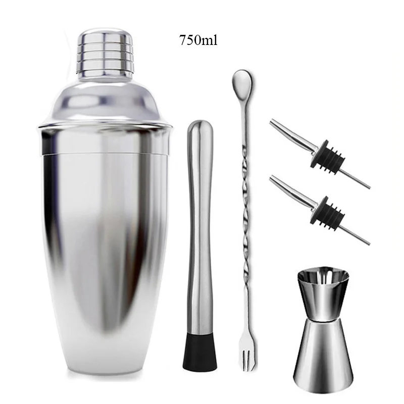 750ML 6pcs Нержавеющая сталь шейкер для смешивания коктейля вино, Мартини Бостон-Шейкер для бармен пить вечерние Барные инструменты 550 мл/750 мл - Цвет: 750ML 6pcs