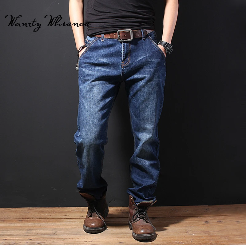 Good Quality Blue Loose Jeans Men Winter Autumn Stretch Denim Man Elastic Casual Slim Jean Pants Male Long Homme | Мужская одежда