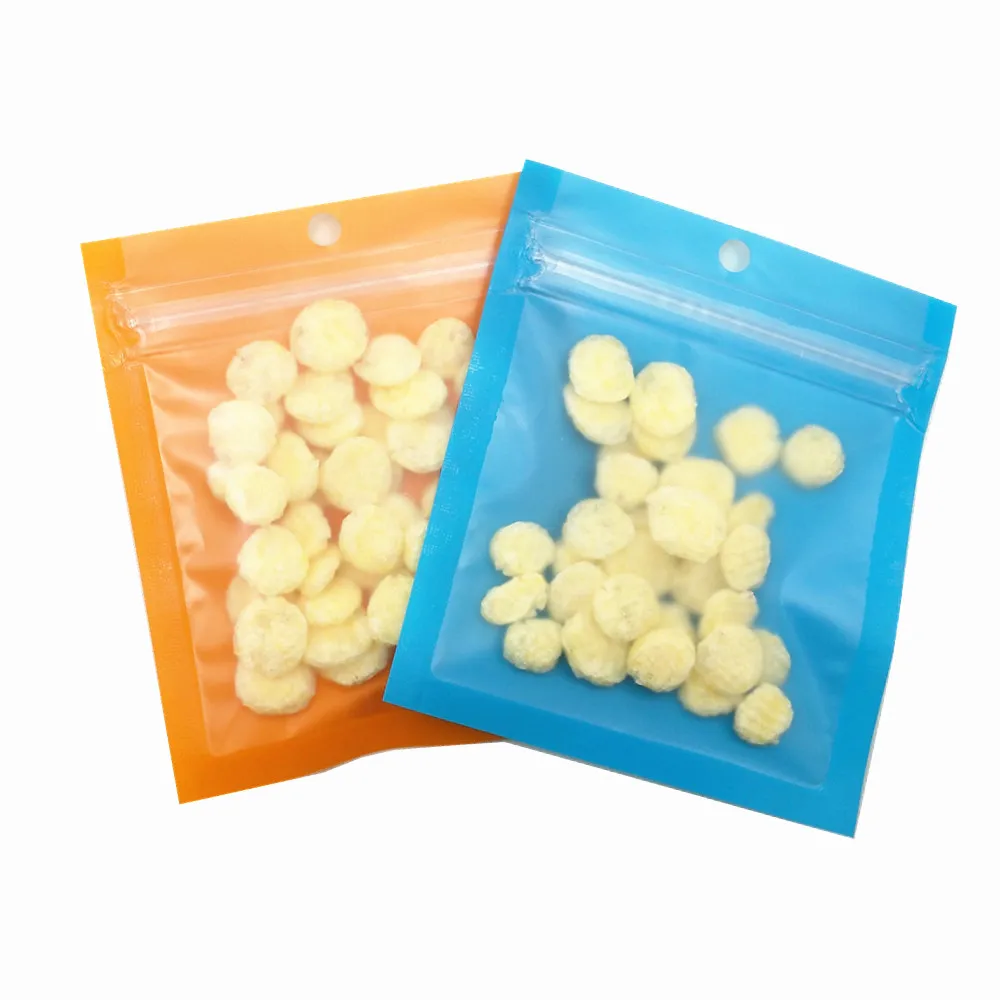 

200Pcs Plastic Matte Clear Blue Orange Zip Lock Packaging Bag with Hang Hole Snack Nuts Retails Hard Disk Zipper Packing Pouches