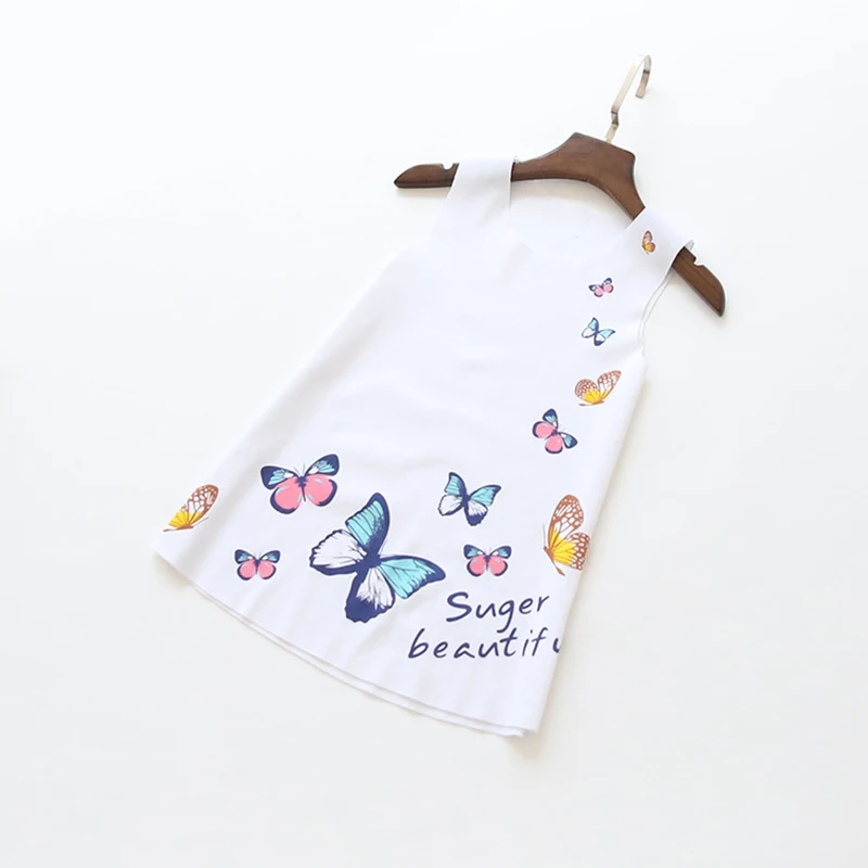 Hot Summer Baby Girls Sleeveless Butterfly Printed Princess Dress Kids Vest Dresses 2-7Y | Детская одежда и обувь
