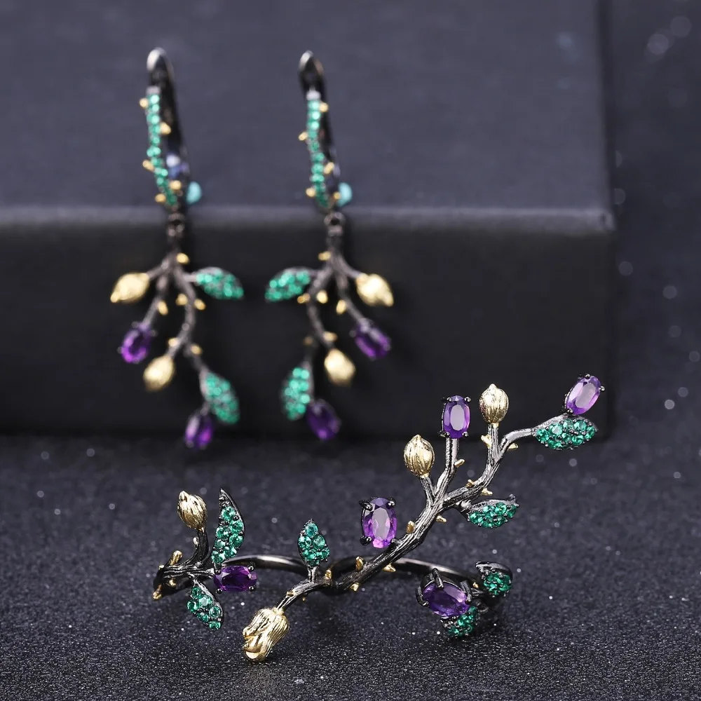 Женские серьги-подвески GEM'S BALLET 1.00Ct натуральный аметист ювелирное изделие из
