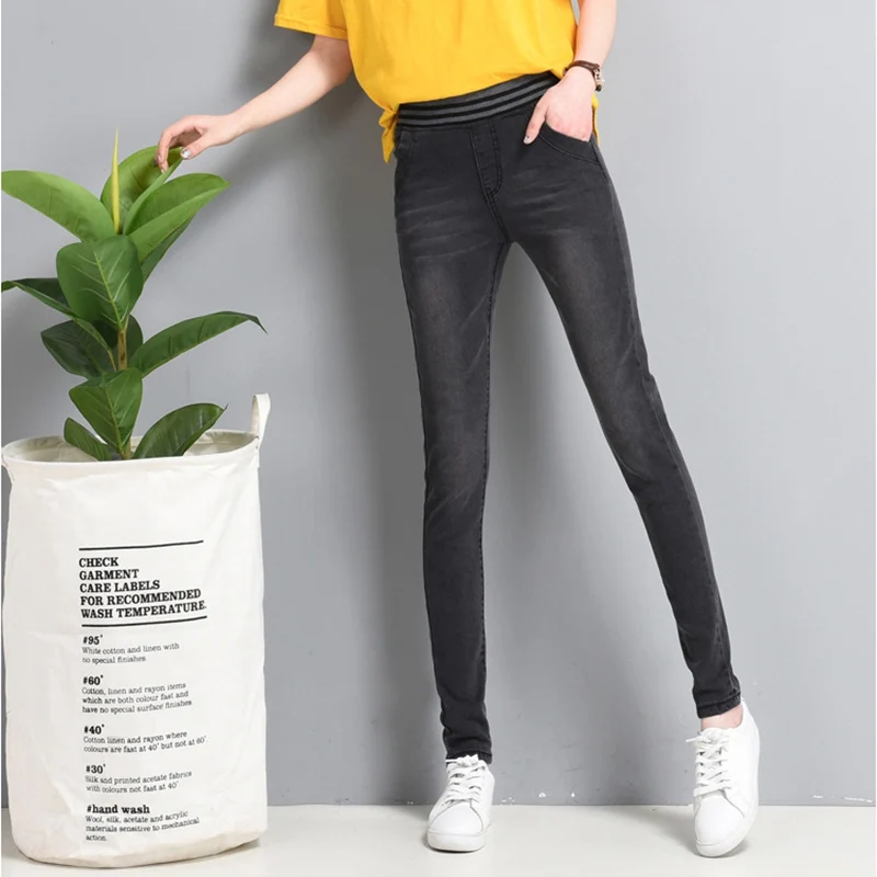 NVZHUREN Plus Size Solid Blue Warm Jeans For Women Casual Denim Pants Woman Winter Elastic Waist Stretch Female |