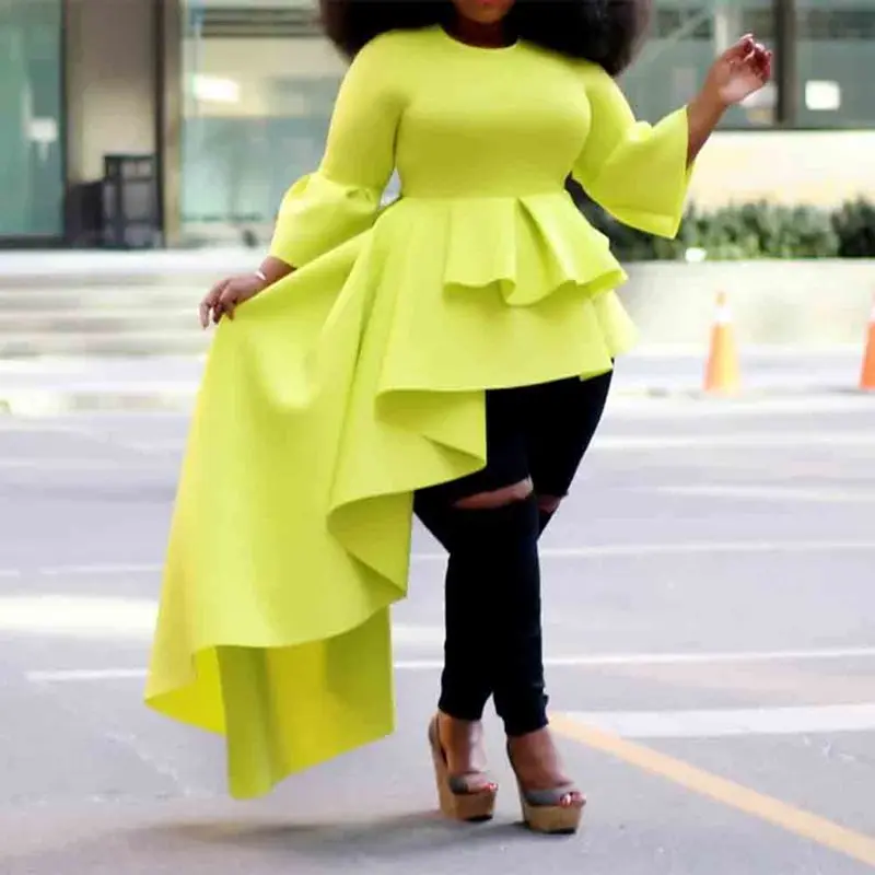 Женская блузка с круглым вырезом Falbala длинная Асимметричная рукавом три четверти