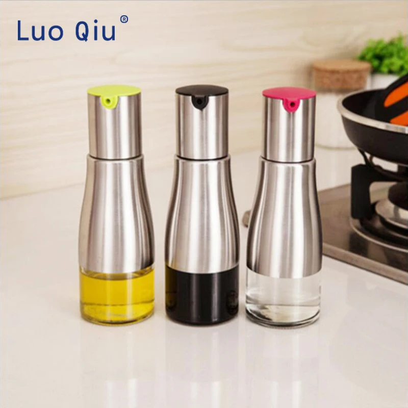 

320ML Kitchen Glass Oil Bottle Stainless Steel Leak-proof Soy Sauce Vinegar Cruet Storage Dispenser Useful Kitchen Tools