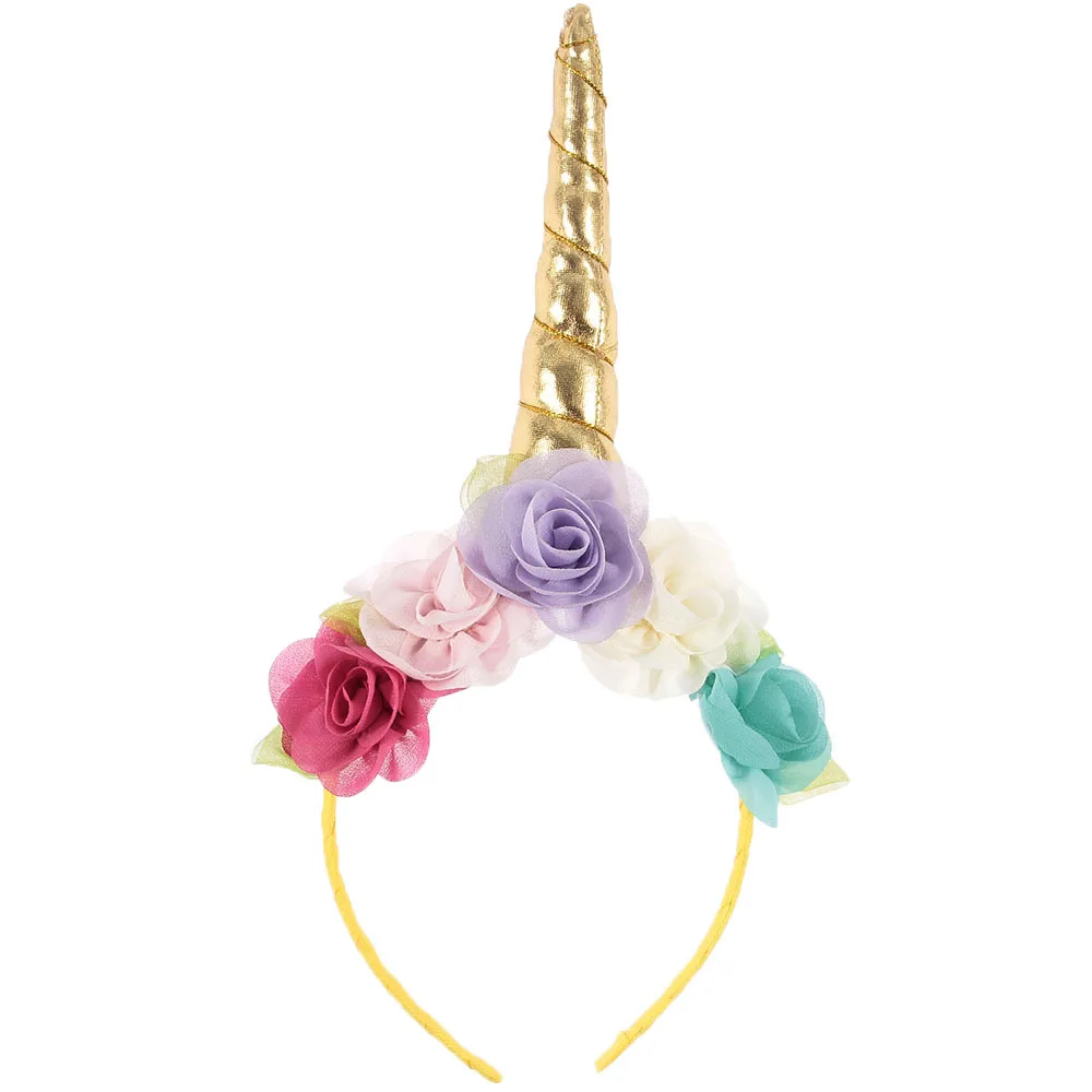 

Nishine 10pcs/lot New Children Unicorn Hair Band Chiffon Rose Flower Girls Party Hairbands Unicorn Horns Hair Accessories