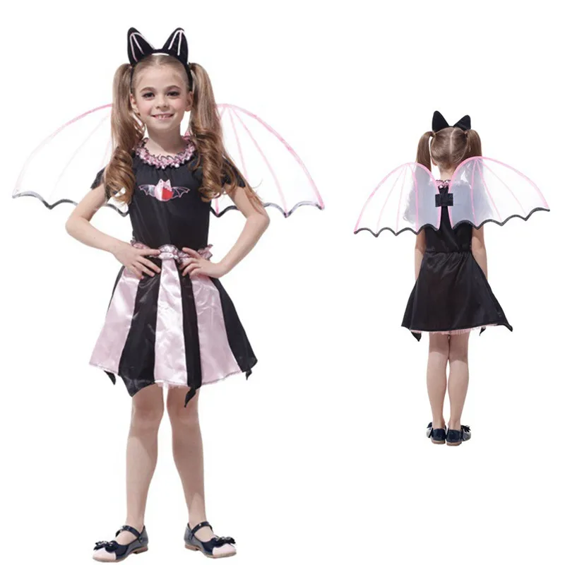 

M-XL Girls Halloween Vampire Costumes Kids Children Bat Animal Cosplays Carnival Purim parade stage Show Masquerade party dress