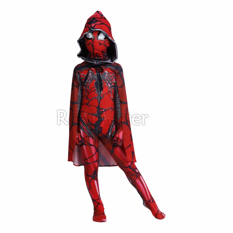 Full Set Детские маскарадные костюмы Гвен Стейси, симбиот для девочек, костюм зентая, паук, Гвен, костюм, спандекс, лайкра, Карнаж, Гвен, боди с накидкой - Цвет: Full Set
