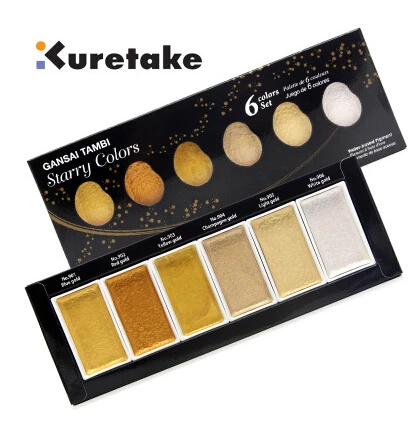 golden color Kuretake продукт акварельные жемчужные/Золотые два типа акварельных красок акриловые Металлические Пигменты сделано в японская картина - Цвет: golden color
