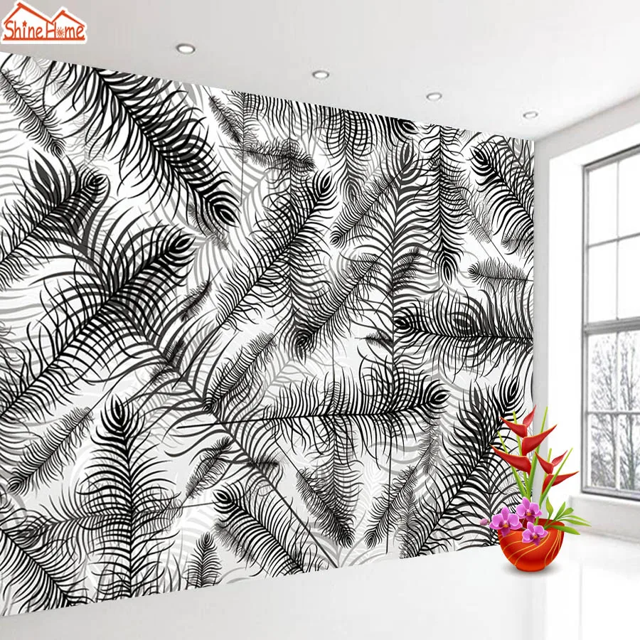 

ShineHome-Black and White Leaf 3d Wallpapers for 3 d Dinning Living Room Photo Wall Paper Mural Rolls Wallpaper Home Decoration