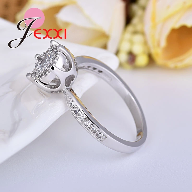 

925 Sterling Silver Wedding Rings For Women 6 Claw CZ Crystal Jewelry Bague Bijoux Women Party Engagement Ring Accessories