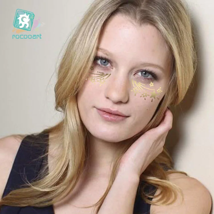 Тату Rocooart Золотая татуировка на лице флеш модная водонепроницаемая