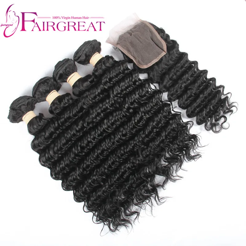 Бразильский Сорт 7а Глубокая Волна Человеческих Волос С Закрытием Бразильского