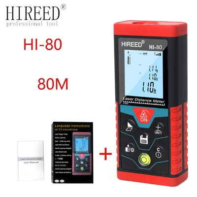 HI-80 HIREED лазерный дальномер 40 м 120 м 100 м цифровой дальномер trena Лазерная Лента дальномер строение измерительное устройство линейка тест - Цвет: HI-80