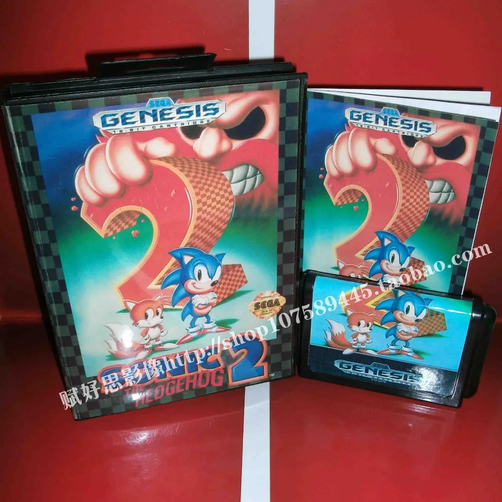 Sega MD игра Sonic зубная щётка 2 с коробкой и руководством для 16 бит игровой картридж
