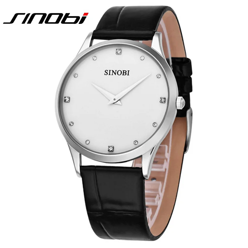 black white SINOBI кожаные женские часы Relogio Feminino модные женские часы роскошные женские часы Montre Femme - Цвет: black white