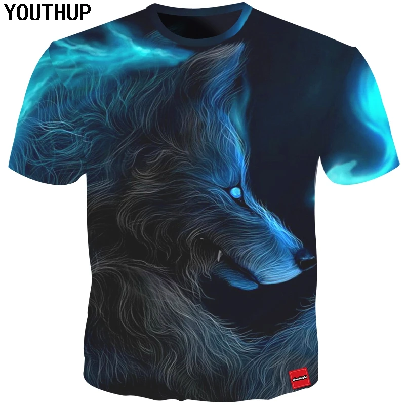 Летняя мужская футболка YOUTHUP 2020 в стиле Харадзюку Мужская с 3D принтом волка 5XL