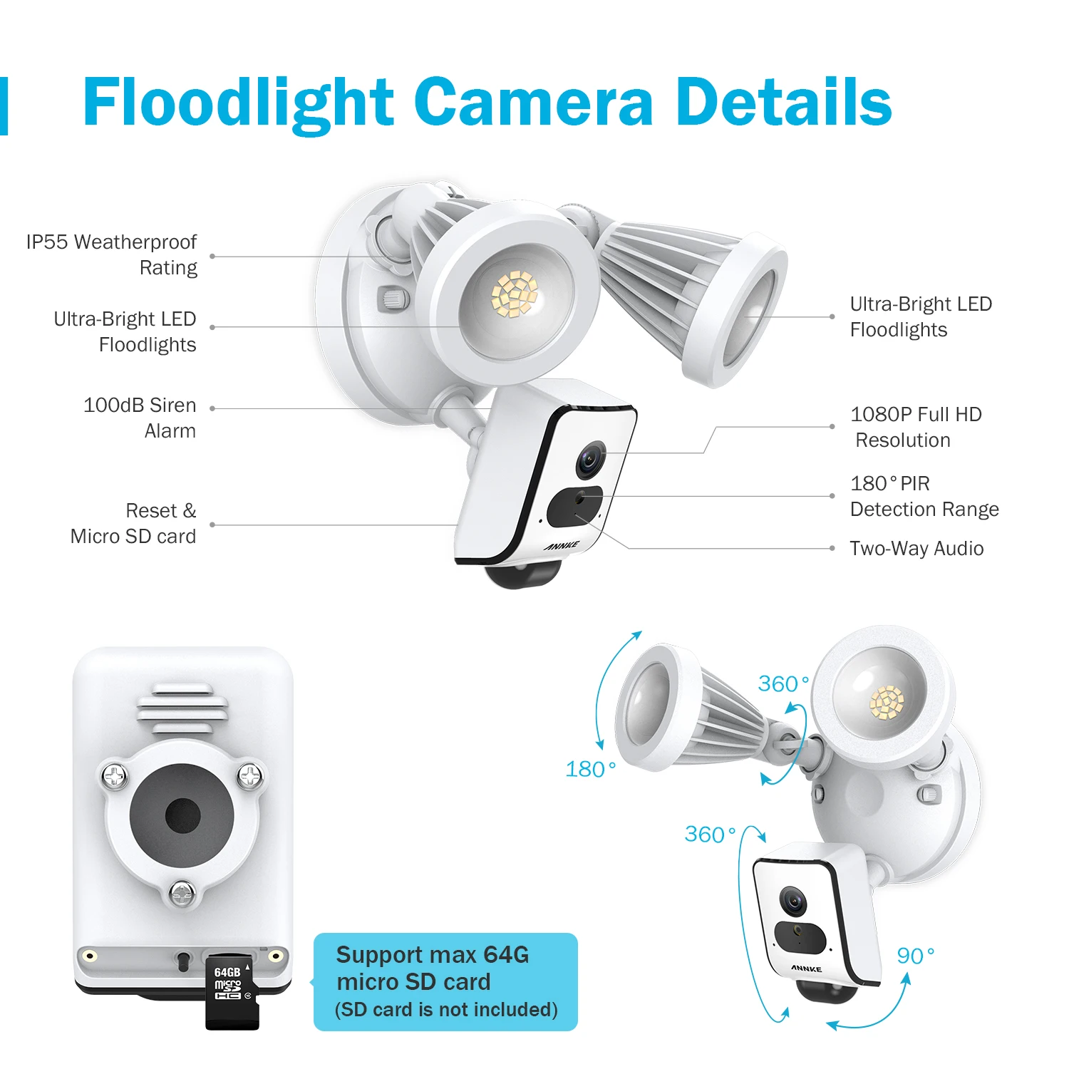 ANNKE HD 1080P прожектор беспроводная камера безопасности 2 SMD светодиода наружная