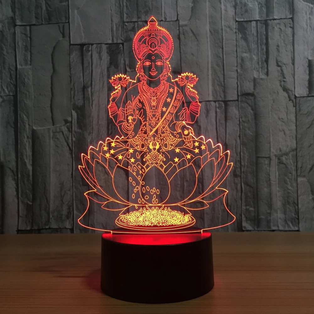 3D лампа Lakshmi с изменением цвета ночник светодиодный визуальный светильник богини
