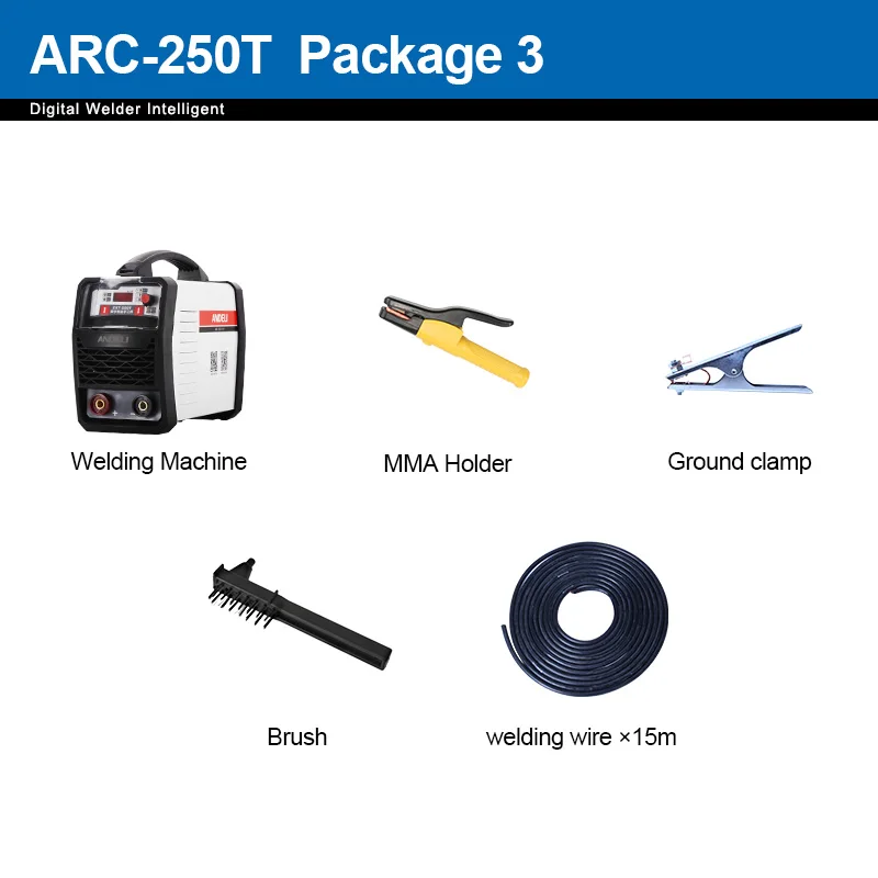 ARC-250T package 3 ANDELI ARC-250T 250A IGBT инвертор постоянного тока дуговой сварочный аппарат MMA сварочный аппарат для работы и электрической работы с аксессуарами - Цвет: ARC-250T package 3