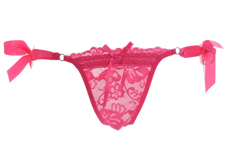 Rose red Sexy Bandage Women's Panties Lace Erotic Panties For Women Low-Rise Women's Sexy Thong Ladies Lace Underwear G String Briefs 15 - Цвет: Rose red