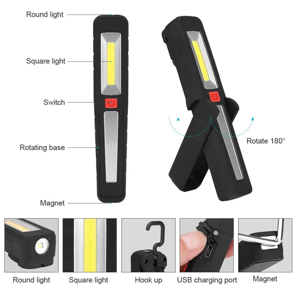 Лампа для рабочего освещения COB + LED USB Перезаряжаемый Магнитный фонарь Гибкая