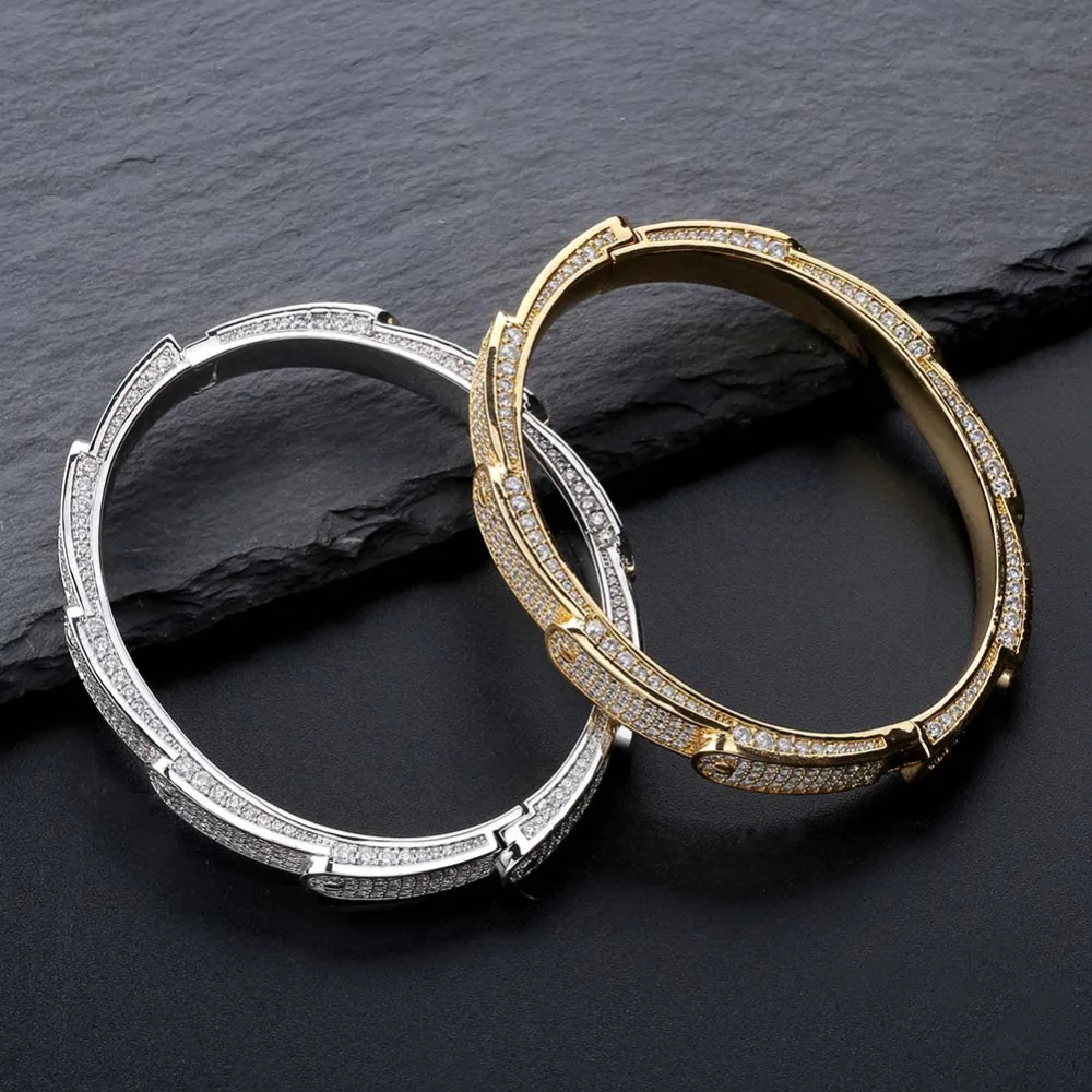 JINAO Новый Льдом Bling кубического циркония в стиле хип хоп Золотые круглые браслеты