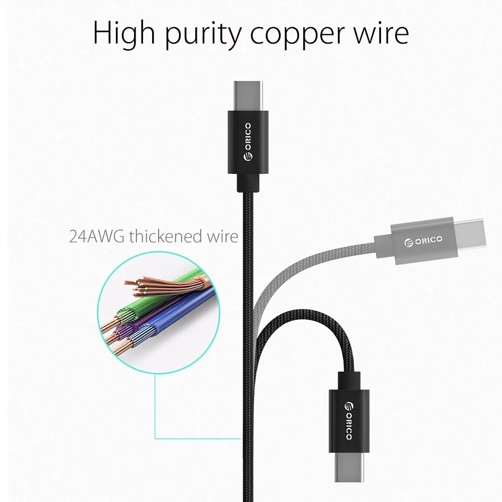 USB кабель ORICO Type C 3 А быстрая зарядка 1 м мобильный телефон для Samsung GALAXY S8 Huawei Mate9 P10