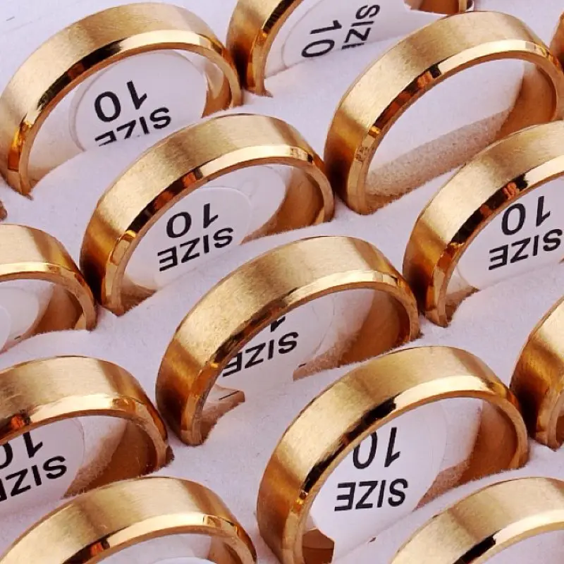 QianBei Free 5pcs Sainless Steel Ring Simple Gold Color Rings Lovers Fashion Wedding Jewelry Party Women Men Valentine's gift |