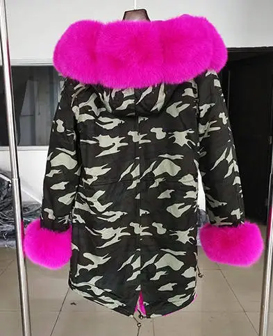 Rose Женская парка с капюшоном из лисьего меха высокого качества, модная Камуфляжная парка из натурального меха, зимнее теплое пальто S1739 - Цвет: Rose