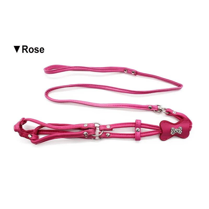 Rose 4 цвета шаг-в собаки жгут из искусственной кожи домашних животных жгут и поводок набор не тянет кошки шлейки для щенков ходячие поводки S/M - Цвет: Rose
