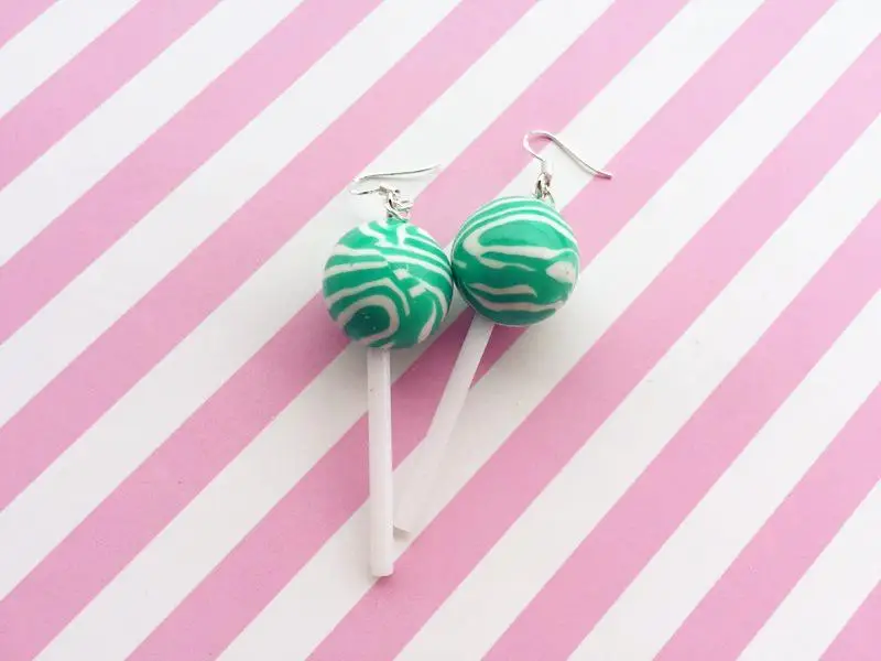 green bang Кавайные розовые серьги-леденцы с имитацией леденца Кабошоны с плоской задней поверхностью из полимерной глины для женщин, милый подарок на день рождения - Окраска металла: green bang