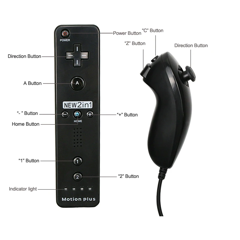 2 в 1 пульт дистанционного управления Nunchuk комбо Встроенный MOTION PLUS для Nintendo контроллера Wii контроллер с