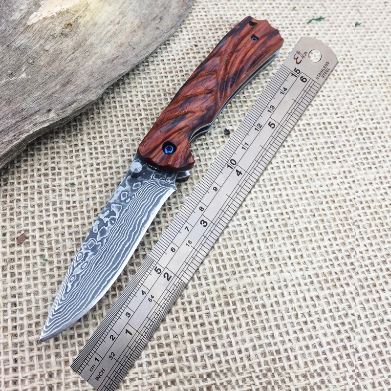 Коллекция дамасских складных ножей карманный нож для выживания с деревянной