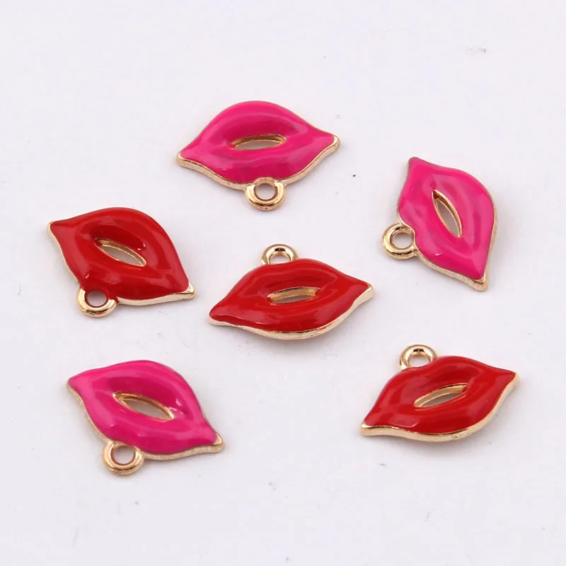 

100pcs Enamel charm 2 color Red lips Exquisite Alloy Pendants 8*18mm 1.1g Handmade Jewelry Making DIY Alloy accessories Hot