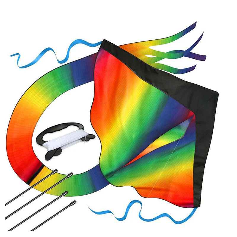 

Huge Rainbow Kite Outdoor Games Toys Funny Gradient Color Kite Long Tail M09