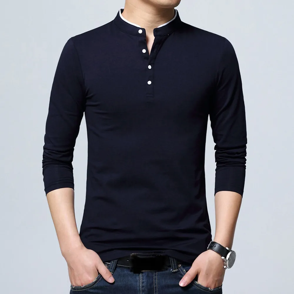 

2019 Men's New Fashion Standing Collar Men's Autumn Winter Slim Long Sleeve shirt Pure Blouse Plus Size camisa social masculina